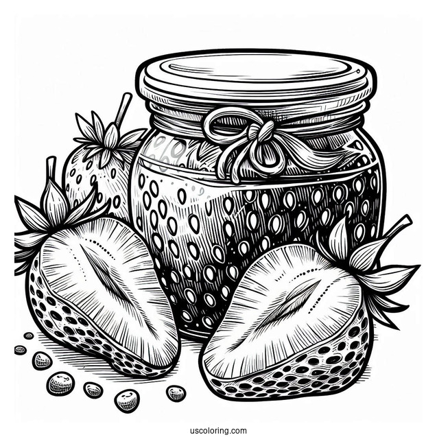 Detailed Strawberry Coloring Page With A Jam