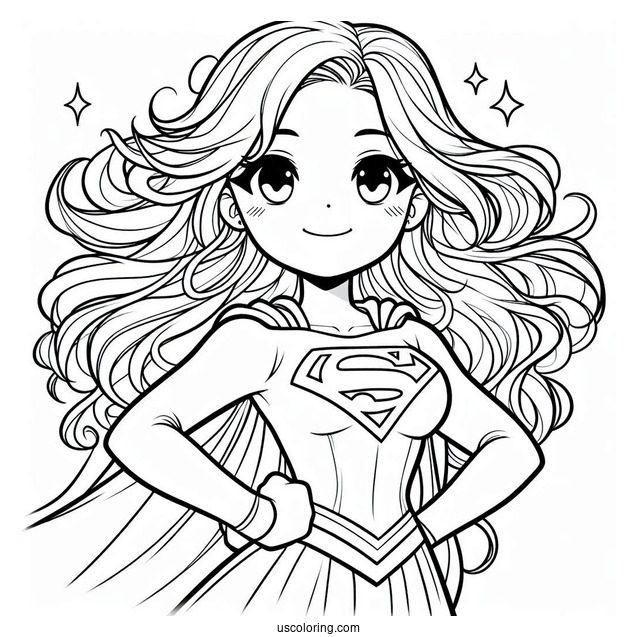 Cartoon Supergirl Coloring Page In The Sky For Kids