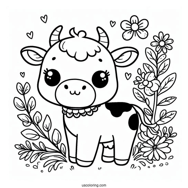 Cute Kawaii Cow Coloring For Preschoolers