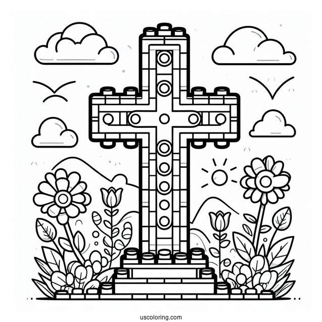 Fun Lego Cross Coloring Page For Kids