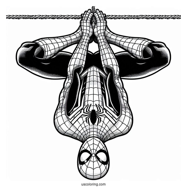 Spider-Man Hanging Upside Down Coloring Sheet