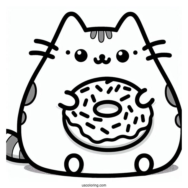 Easy Pusheen Cat Donut Coloring Picture