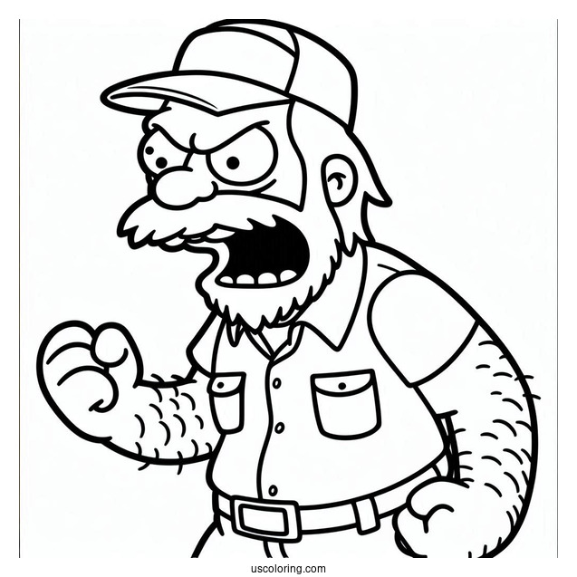 Simpsons Coloring Pages Of Groundskeeper Willie Shaking His Fist In Anger