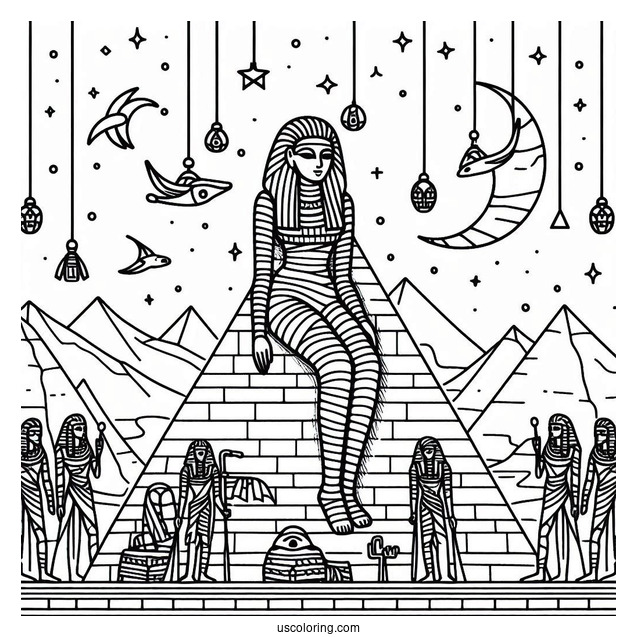 Egyptian Mummy Coloring Page Outside The Pyramid