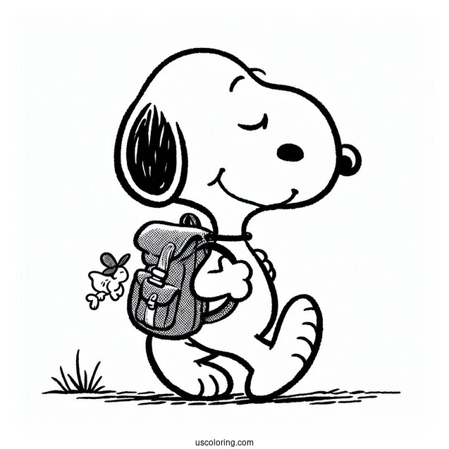 Snoopy Walking With a Knapsack To Color