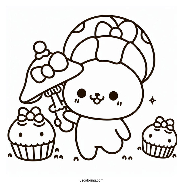 Sanrio Coloring Pages Of Cute Pompompurin Carrying Mushroom Cupcakes