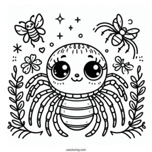 Cute Cartoon Spider Coloring Page For Kids