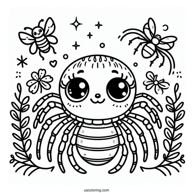 Cute Cartoon Spider Coloring Page For Kids