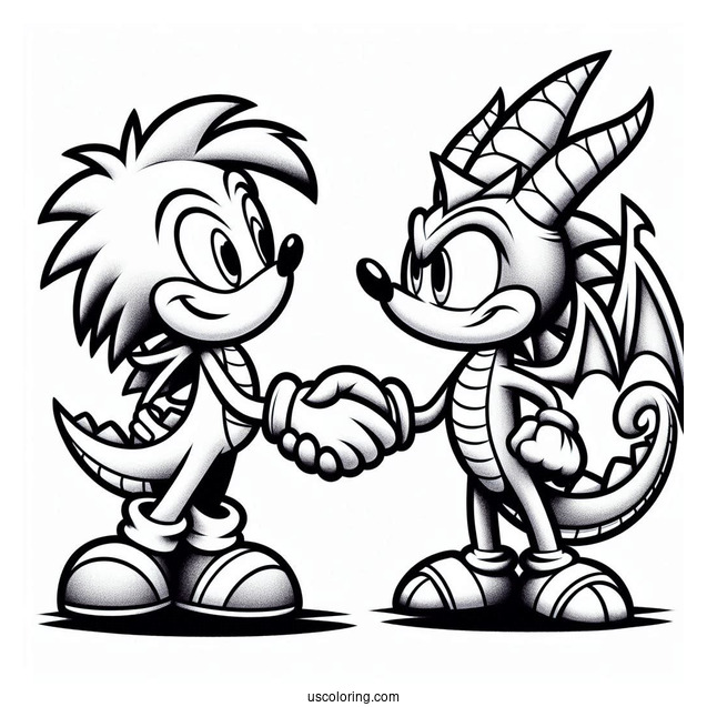 Sypro Coloring Page Shaking Hands With Sonic
