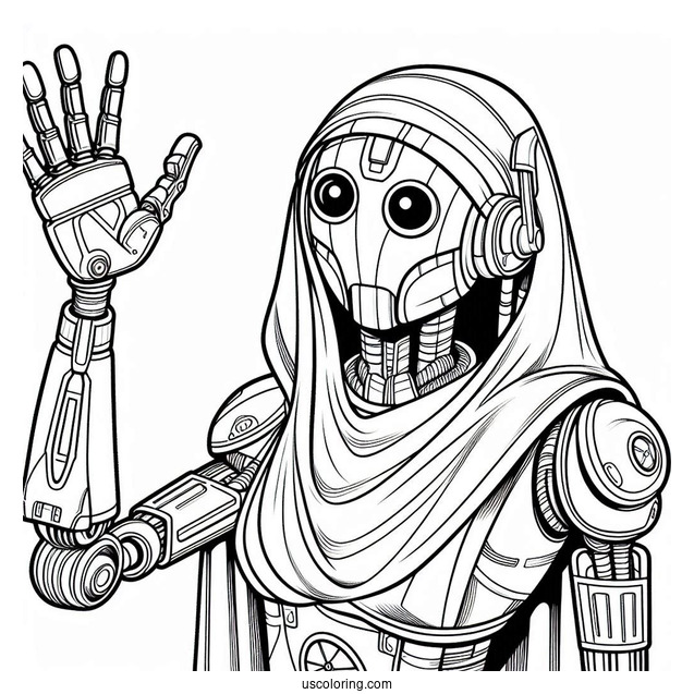 Easy Sci Fi Robot Waving Coloring Page For Kids