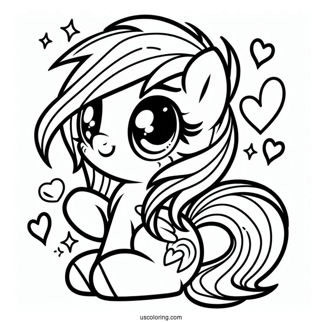 Cute Chibi Rainbow Dash Coloring Page With Heart Eyes For Preschoolers