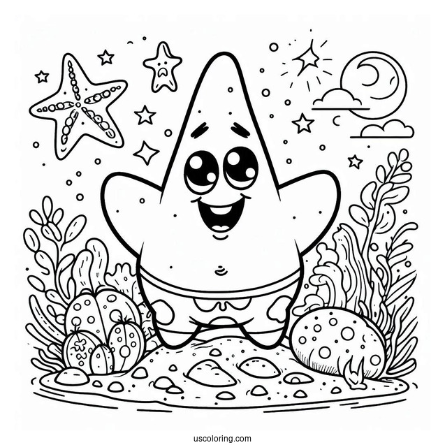 Patrick Star Coloring Page On The Rock