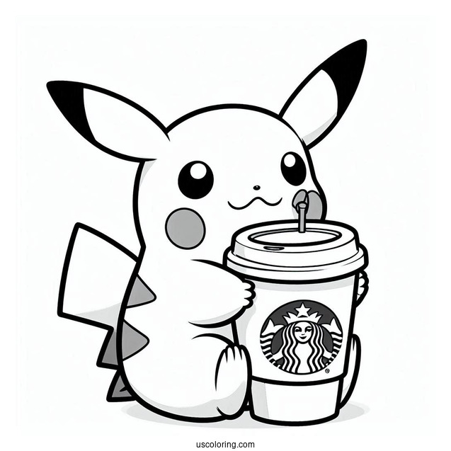 Pikachu Hugging Starbucks Cup