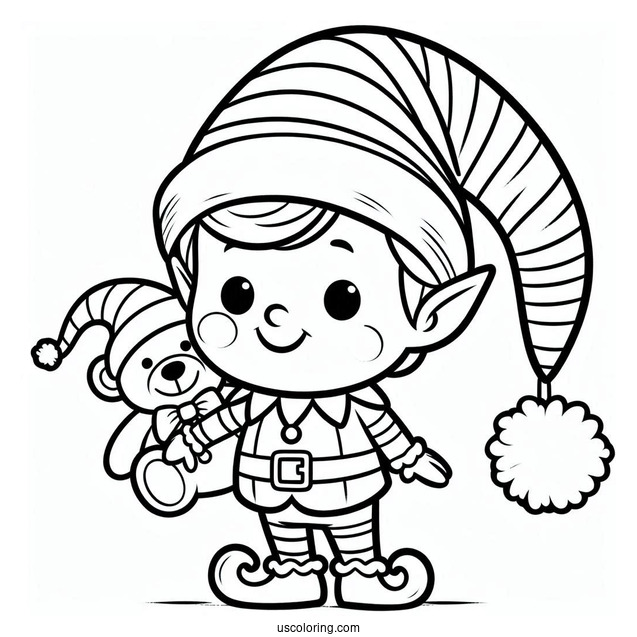 Simple To Color Christmas Elf For Preschoolers