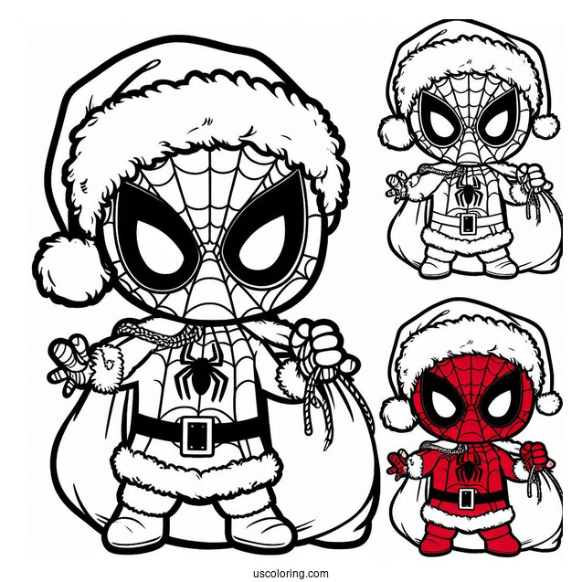 Christmas Spider-Man With Santa Sack To Color