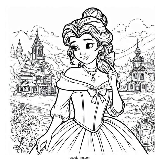 Belle Wearing Blue Dress In The Village