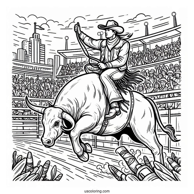 Coloring Sheet Of Rodeo In Stadium