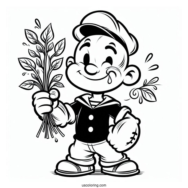 Popeye Coloring Page Holding Watercress