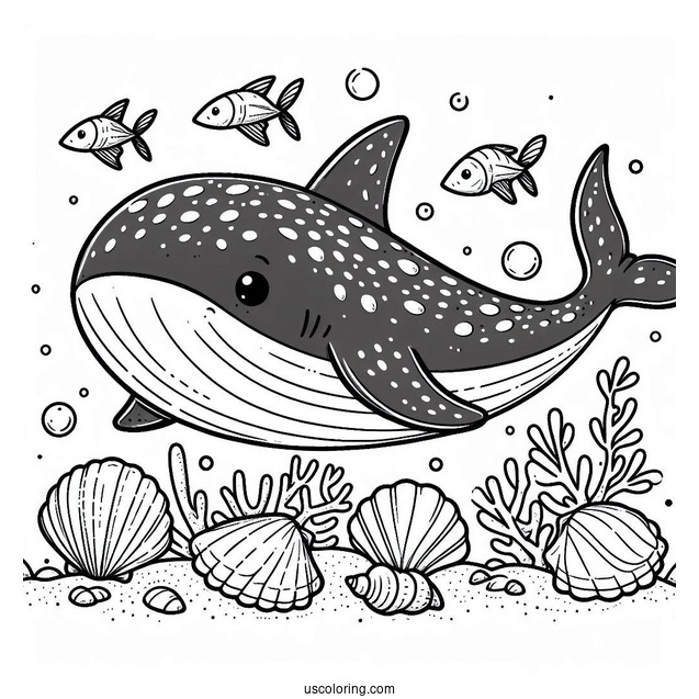 Cute Whale Shark Coloring Page With Seashells