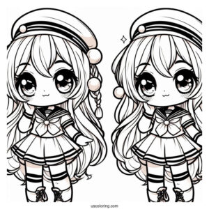 Beautiful Chibi Girl In Sailor Outfit Coloring Page For Kids