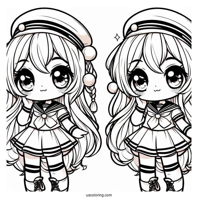 Beautiful Chibi Girl In Sailor Outfit Coloring Page For Kids