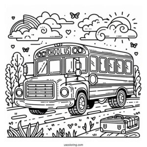 Easy School Bus Coloring Page For Kids