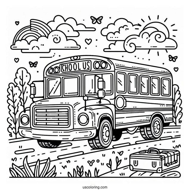 Easy School Bus Coloring Page For Kids