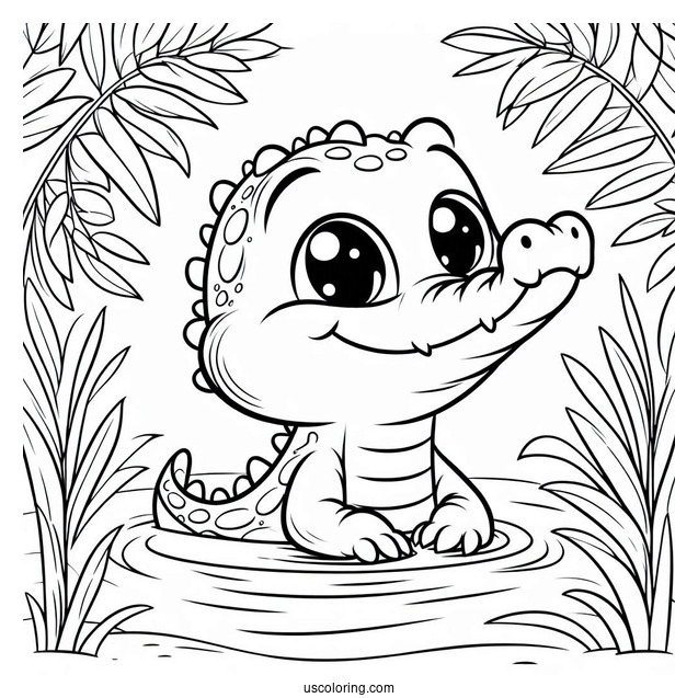 Coloring Page Of Baby Crocodile Poking Head Out Of Water