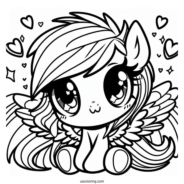 Cute Chibi Rainbow Dash Coloring Page With Heart Eyes For Preschoolers