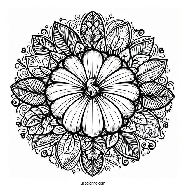 Top View Pumpkin Coloring Page Mandala With Floral Design
