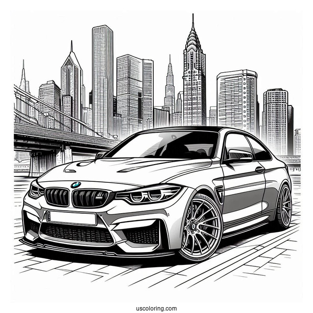 Detailed BMW Coloring Page M2 In City