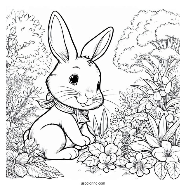Detailed Peter Rabbit Coloring Page In The Garden For Kids