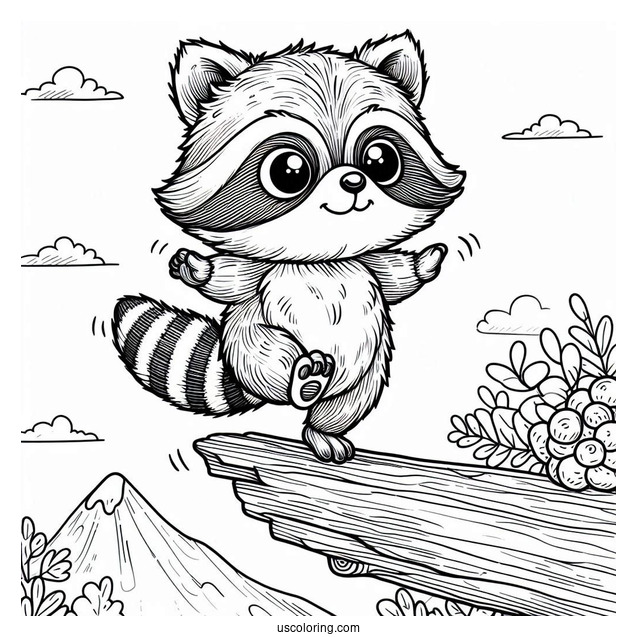 Small Raccoon Coloring Page Balancing On A Ledge
