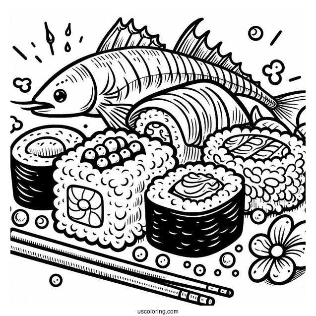 Full Page Cartoon Sushi Coloring Pages