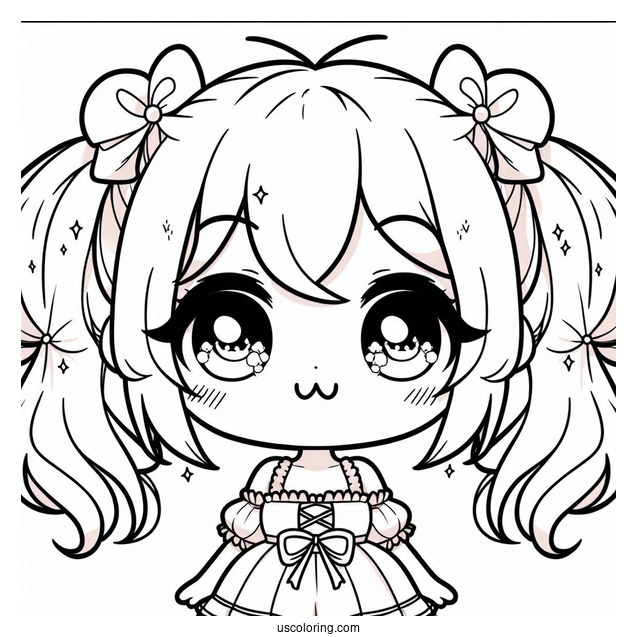 Kawaii Chibi Girl In Pigtails Coloring Sheet