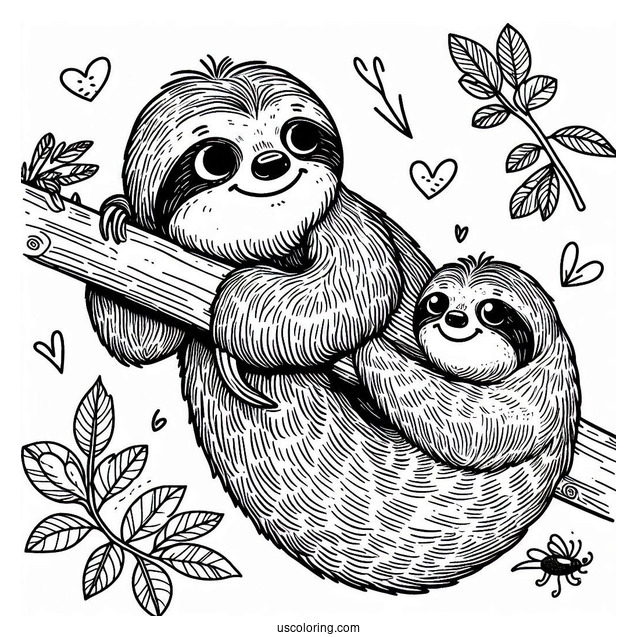 Easy Sloth Coloring Page For Kids