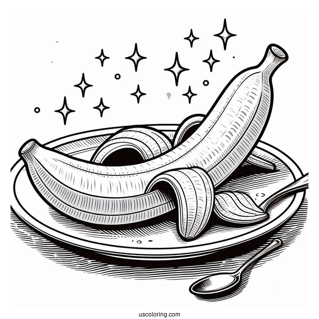 Peeled Banana Coloring Page On A Plate