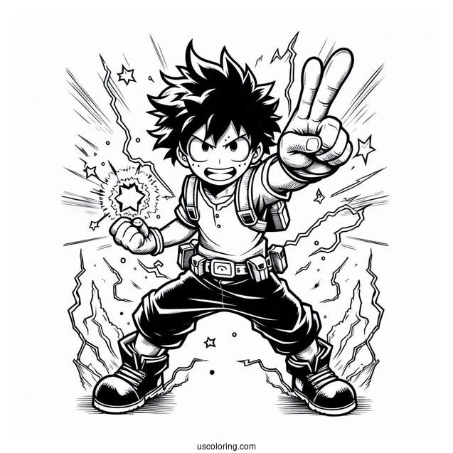 Deku Coloring Page Power Up In Battle
