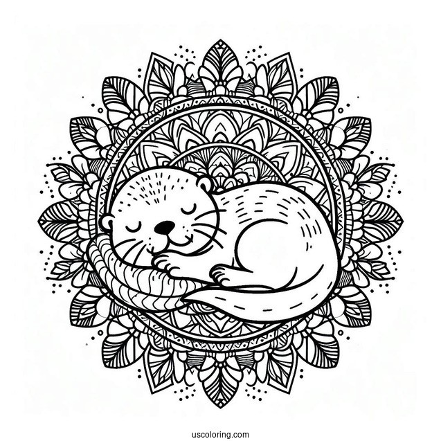 Otter Coloring Page Sleeping On Mandala
