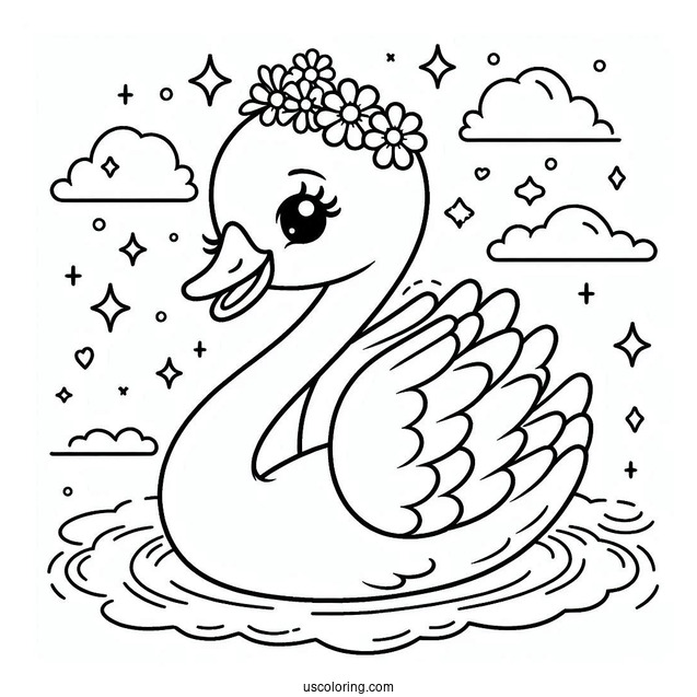 Happy Cartoon Swan Coloring Page For Kids