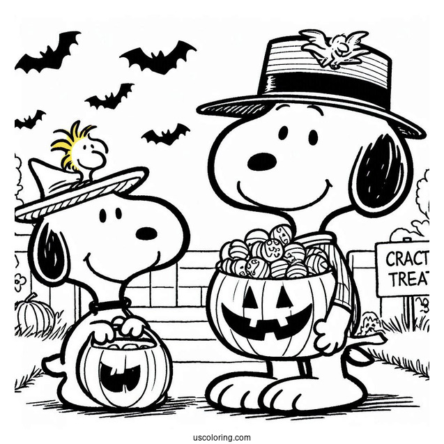 Snoopy And Woodstock Trick Or Treating During Halloween