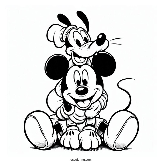 Mickey Mouse Hugging Pluto Coloring Page With Goofy In The Back