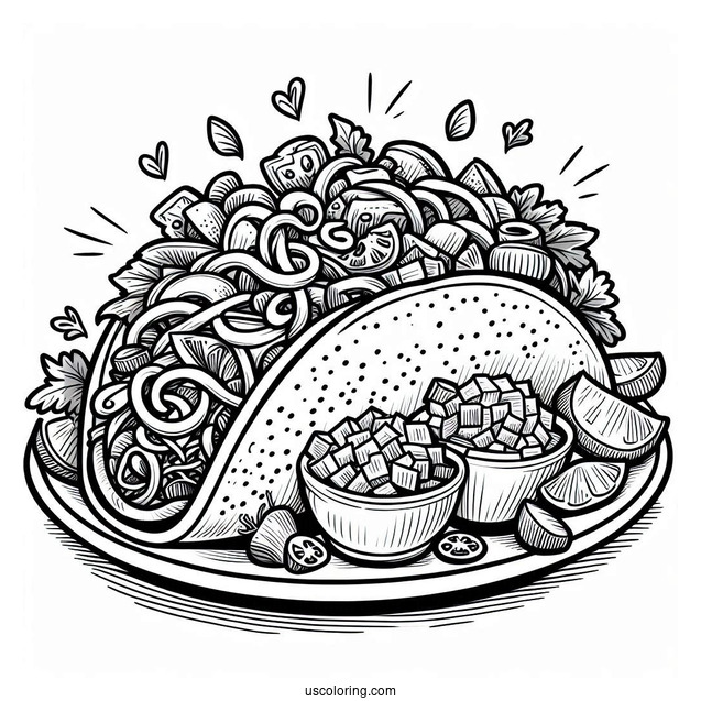 Taco Coloring Page With Lots Of Fillings