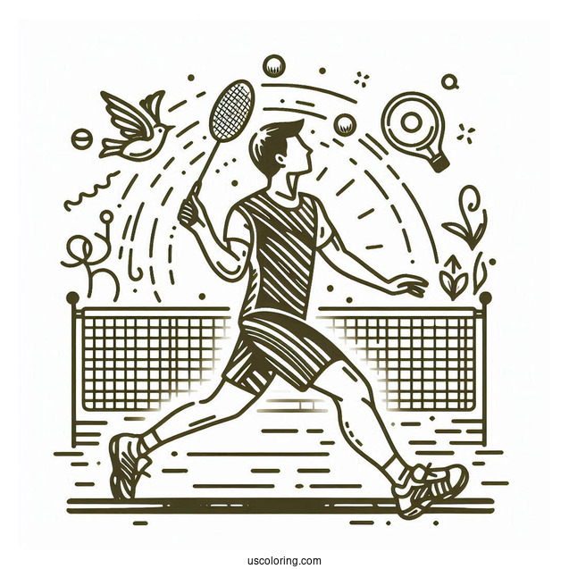 Easy Man Playing Badminton Olympics Coloring Page For Kids