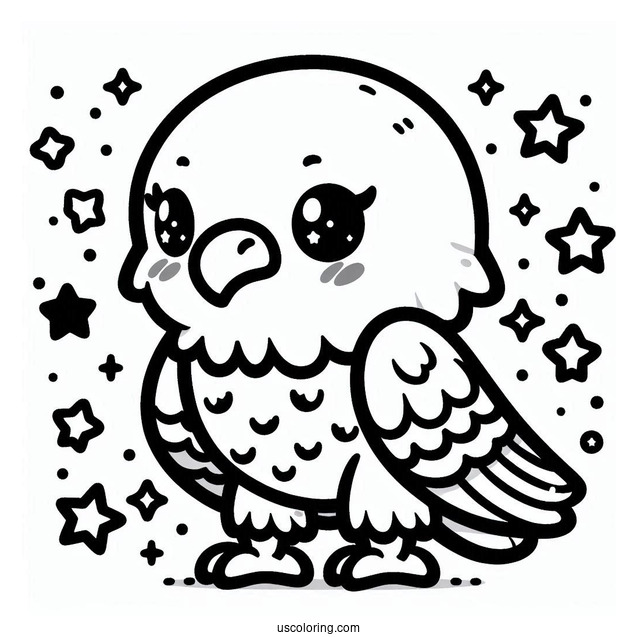 Cute Kawaii Bald Eagle With Stars Coloring In