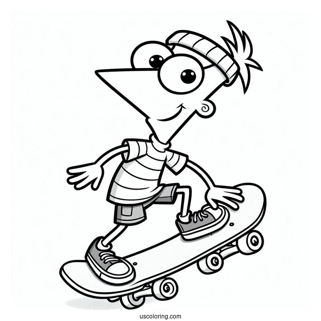 Phineas And Ferb Coloring Page Skateboarding