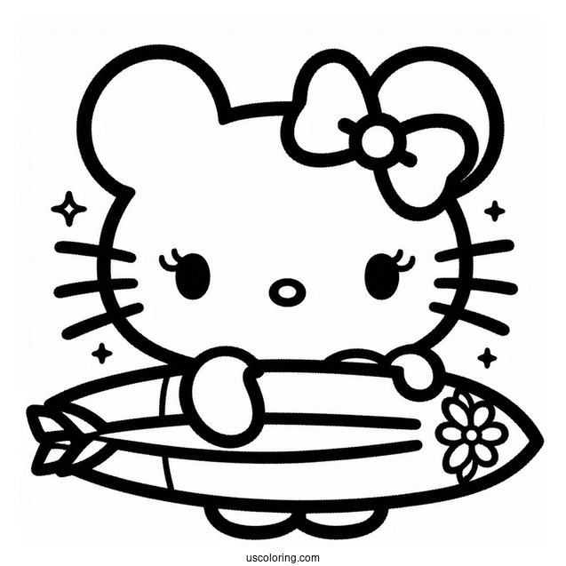 Sanrio Coloring Pages Of Kuromi Holding Surfboard