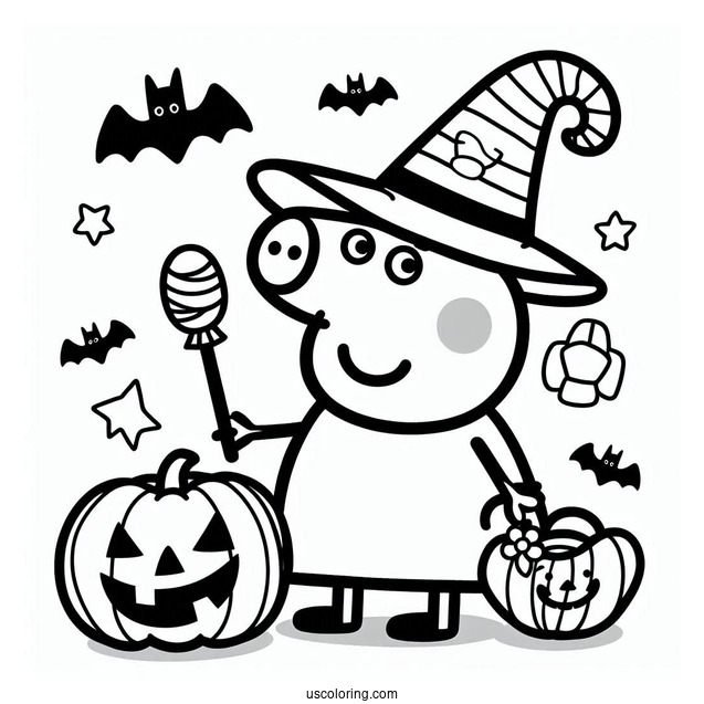 Peppa Pig Halloween Themed Coloring Page