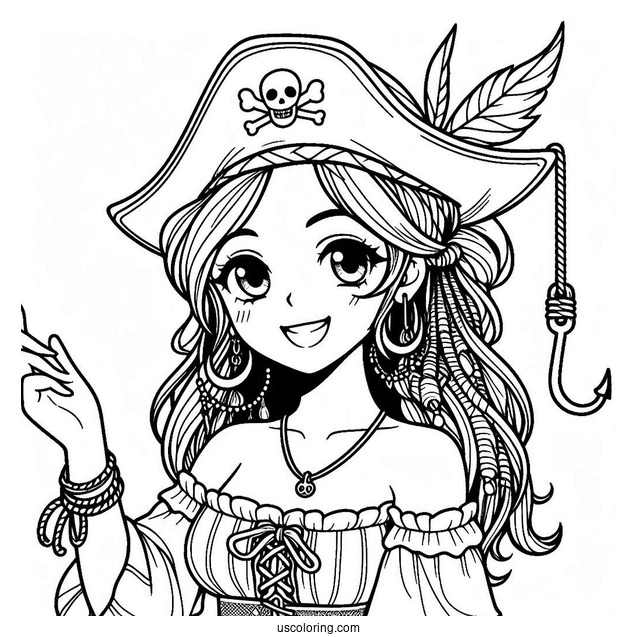 Friendly Pirate Coloring Page With Hook For A Hand For Kids