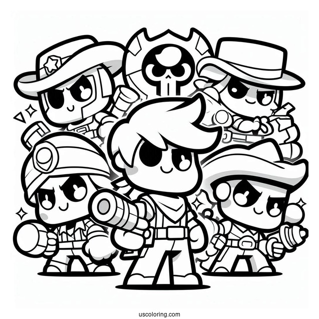 Brawl Stars Coloring Page Of Colt With Other Brawlers